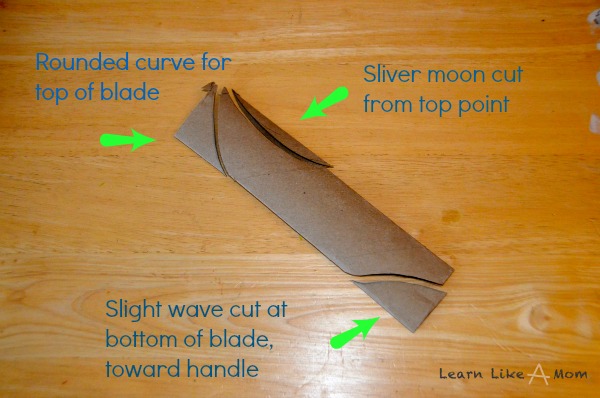 Make a pirate sword blade out of a paper towel holder. -Learn Like A Mom!