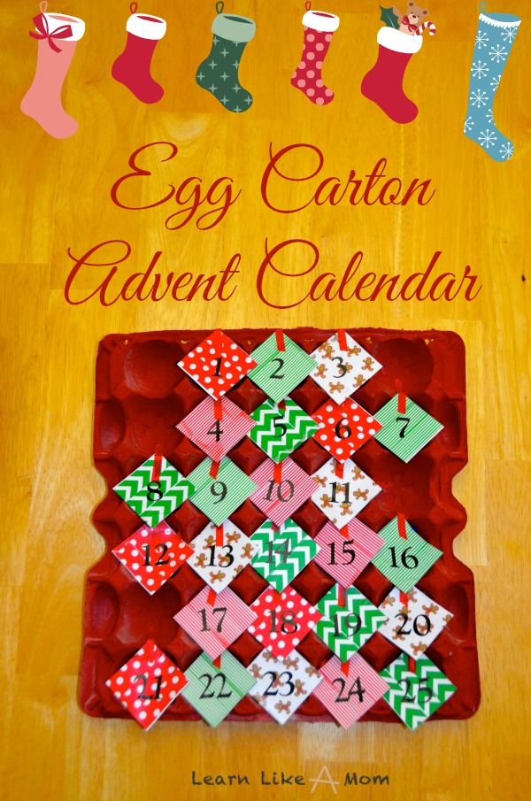 Egg Carton Advent Calendar - Learn Like A Mom! http://learnlikeamom.com/creative-corner/decorating/egg-carton-advent-calendar/  #advent #christmas