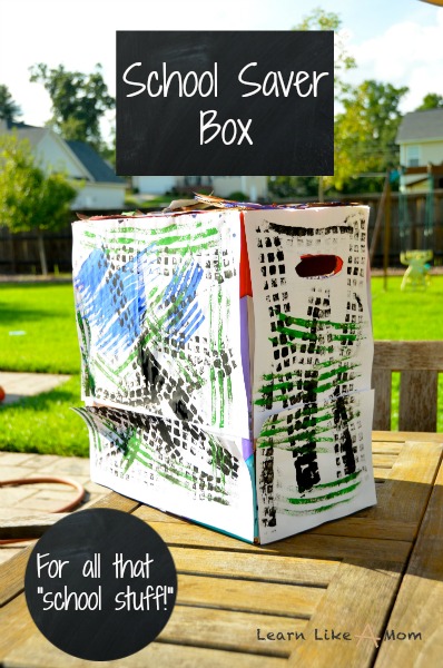 School Saver Box, A Place for all that school "stuff." - Learn Like A Mom! https://learnlikeamom.com/school-saver-box/ #organization #school