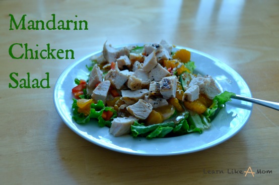 Mandarin Chicken Salad from Learn Like A Mom! https://learnlikeamom.com/mandarin-chicken-salad/ Healthy and Filling for the whole family! #mandarinchickensaladrecipe